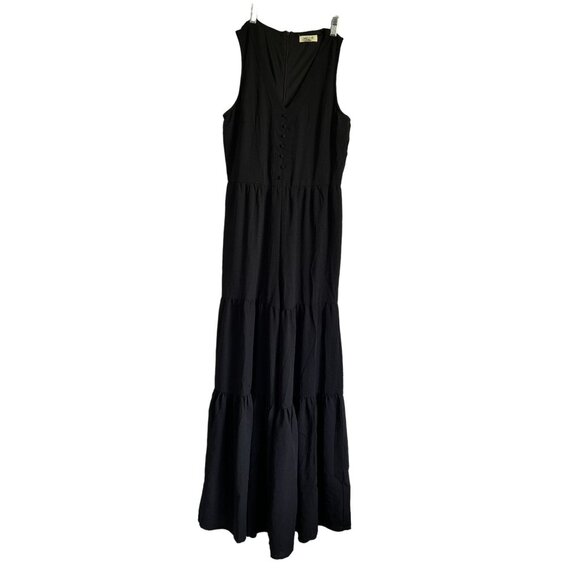 Sandy & Sid Pants - Sandy & Sid New York Womens Black Sleeveless Maxi Jumpsuit Wide leg Tiered M